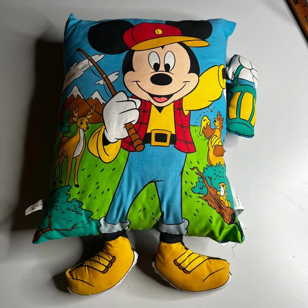 Vintage Disney Mickey Mouse Fishing Camping Decorative Plush Pillow 3D Feet